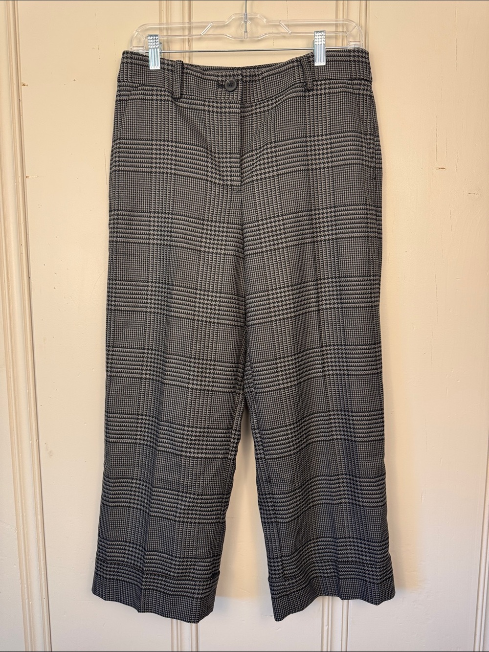 NWT Loft Plaid Wide Leg Crop Pants Womens Petite 8 Gray Career Trousers